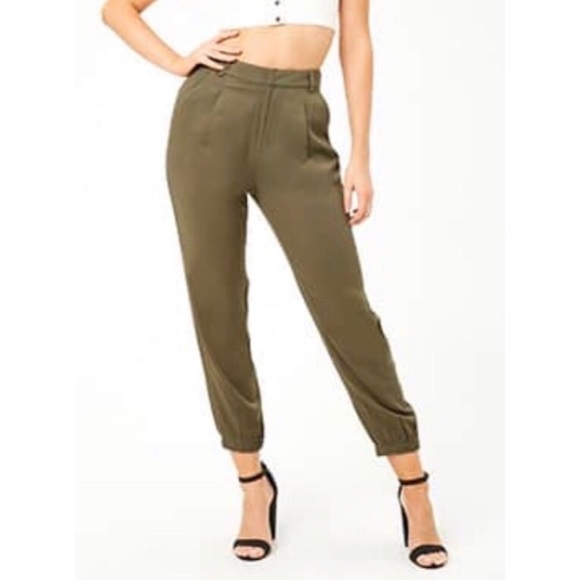 Forever 21 Pants - F21 High-Waisted Lyocell Olive Cropped Jogger Pant